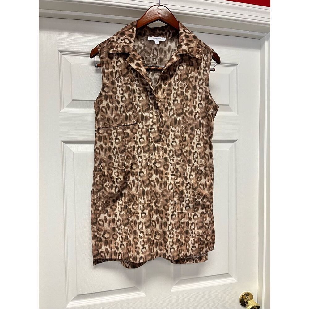 Victor Alfaro Watercolor Leopard Sleeveless TunicāTop Pockets Sz S EUC